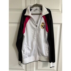 Kids Real Madrid Track Jacket White Black Pink Zip Up Soccer Fan Wear Size Small